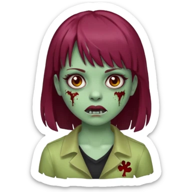 girl zombie with burgundy hair and bangs emoji, white background  sticker