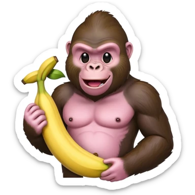 A light pink emoji gorilla holding a banana sticker
