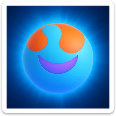Add a radiating blue light effect around the aura ball, keeping the warm smile and 3D emoji style sticker