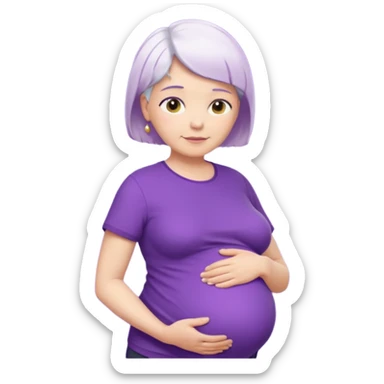 pregnant older woman with purple shirt and short white hair, head, neck and abdomen sticker