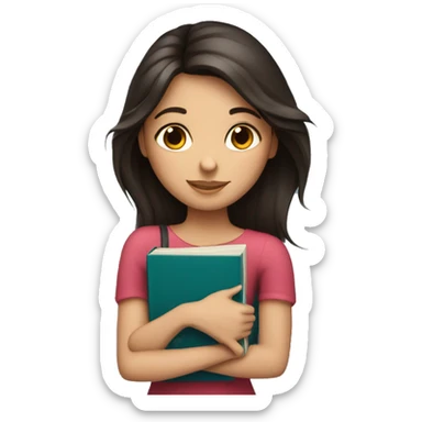 beautiful brunette girl hugging a book sticker