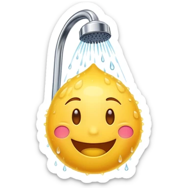 happy yellow smiling emoji taking a shower with water droplets sticker