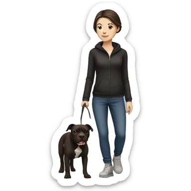 White brunette Girl walking a black pit bull sticker