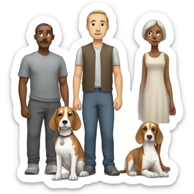 family of man, woman, grey sphinx and beagle  sticker