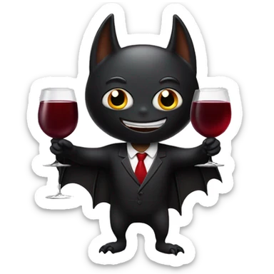 A black bat delivering a glass of red wine sticker