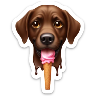 Un chien mangeant une glace au chocolat sticker