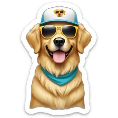 cute golden retriever wearing cap and sunglasses sticker