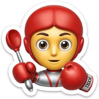 a spoon where the body is the handle, with eyes and boxe gloves sticker