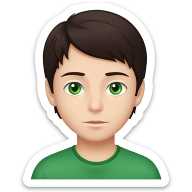 A boy with dark brown hair and striking green eyes. sticker