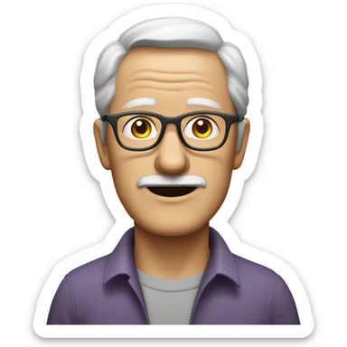 old white man with glasses, no moustache, slightly plum, wearing a plain grey shirt sticker