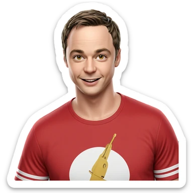 smiling boy in red shirt sticker