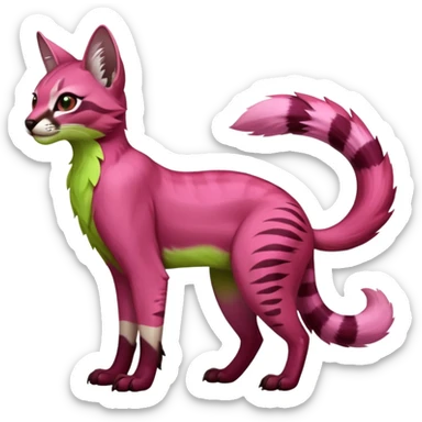 Colorful dark pink lime-green tropical exotic cute cool beautiful shiny beautiful fantasy-caracal-civet-genet-sergal-vernid-serval-Gryphon-Cacomistle-Trico-oncilla-animal-Fakémon-hybrid-fursona (full body) sticker