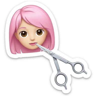 chrome hairdressing scissors with pastel pink handle, iOS Apple emoji style sticker