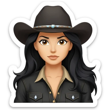 confident hot tanned woman with long black hair cowgirl style wearing black outfit with strong pose sticker