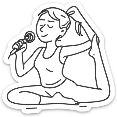 woman doing yoga with a microphone hand drawn outlined icon sticker