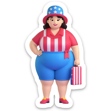 cheerful plus-size person with American hat sticker