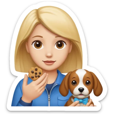 trainer hand holding a treat in front of a dog sticker