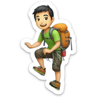 asian guy climbing mountain sticker