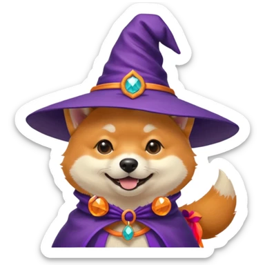 shiba dog wear purple wicth hat sticker