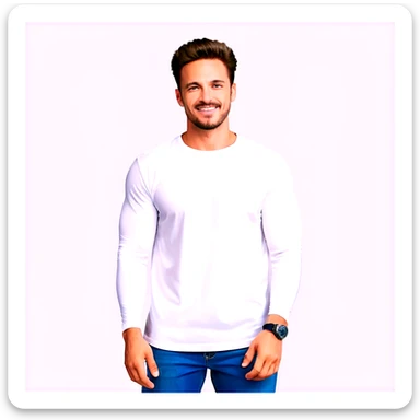 The shirt was almost like a crop top, the sleeves cut down to his elbows, it was black on the sleeves and a little bit on the neckline, and the rest of the shirt all white, sticker