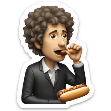 Bob Dylan eating a hot dog out of his harmonica holder sticker