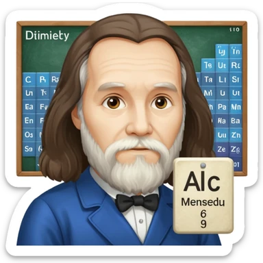 Dmitri Mendeleev with periodic table of elements sticker
