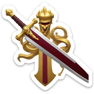Long sword with burgundy handle golden lion head at the base of the hilt  sticker