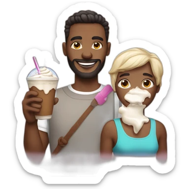 homem com duvida e mão pensativa com milkshake sticker