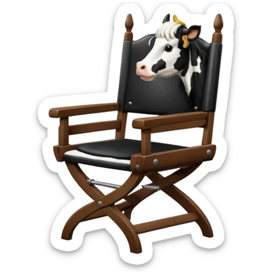 Director's chair from the back with a Friesan cow sitting in it sticker