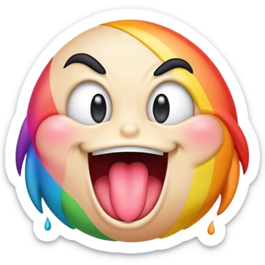 extremely silly emoji face with crazy crossed eyes, rainbow colored tongue flailing wildly from side to side, goofy expression, comical, exaggerated sticker