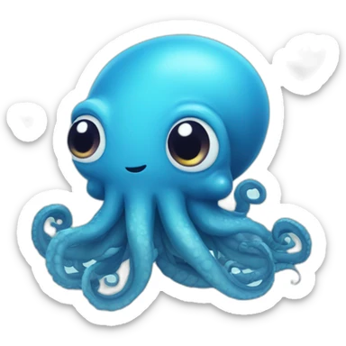 cute blue kraken with adorable face with huge hearts sticker