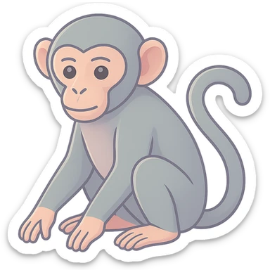 Edit the image to depict a monkey as the symbol of the year in Feng Shui, Chinese Eastern style. Use thin clean contours, soft rounded shapes, and a pastel palette with colors #98B5BC, #B5B3C1, #C9A3C9, #E4C0CA, #F7DCD1, #F7C0AA. Include detailed shadows and highlights with soft lighting. The background should be transparent. The style should be less cute, without decorative elements. The silhouette and appearance should match the reference. sticker