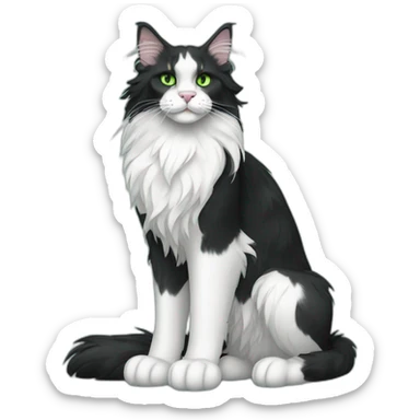 Black and white Maine coon with green eyes full body sticker