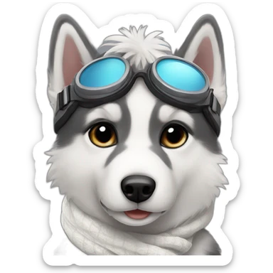 a cute pilot husky with goggles and white scarf sticker