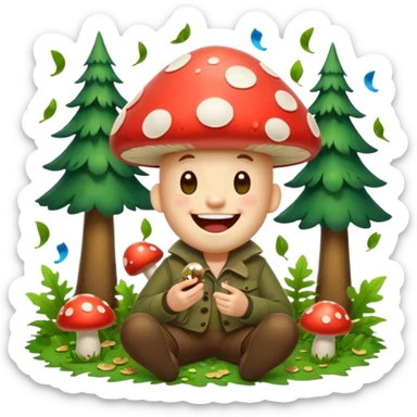 forest character laughing with mushroom confetti sticker