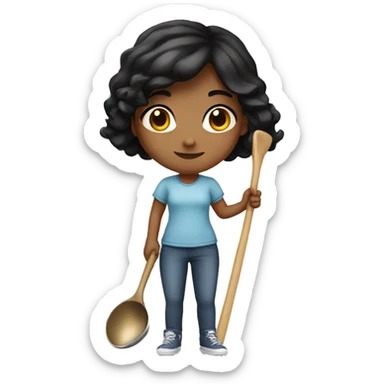 a girl with black hair and a ladle in her hands sticker