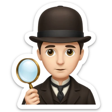 Sherlock Holmes in a bowler hat and with a magnifying glass sticker