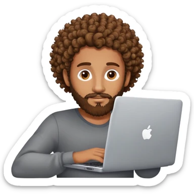 BROWN MAN WITH CURLY HAIR AND BEARD WITH A LAPTOP sticker