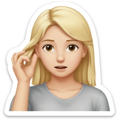 Smiley face, pulling her hair behind her ear sticker