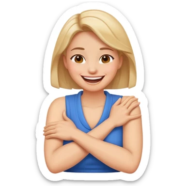 arms crossed holding neck laughing woman sticker