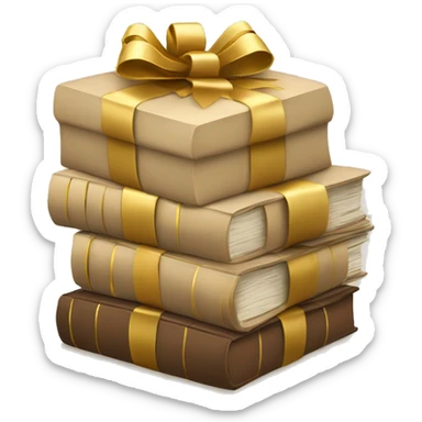 beige books stacked up and tied together by a golden bow sticker