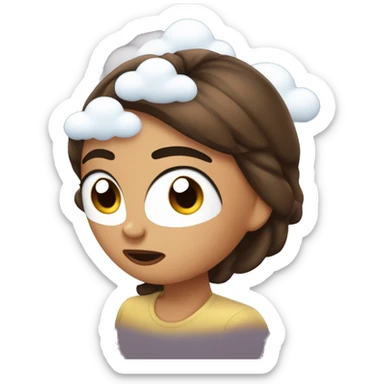 Chica morra de cabello café durmiendo con nubes  sticker