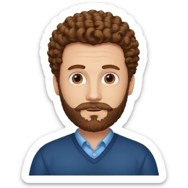 Create a white man with curly brown hair and  Van Dyke lawer sticker