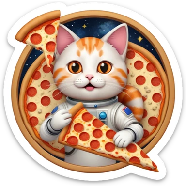 cat eating pizza in space sticker