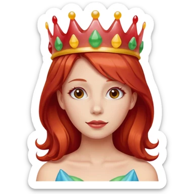 red hair woman wearing an edible candy gummy crown sticker