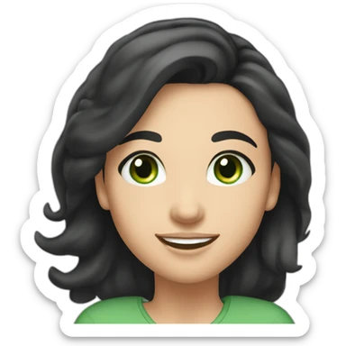Caucasian woman with black hair and green eyes cheerful sticker