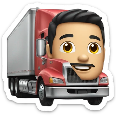 Big rig 18 wheeler truck with Asian man sticker