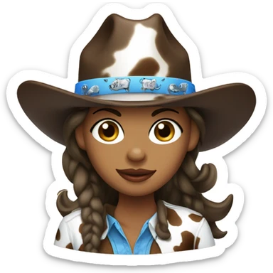 Blue eyed cowgirl with cow print hat sticker