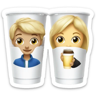 Blonde girl and boy drinking out of white styrofoam cups sticker