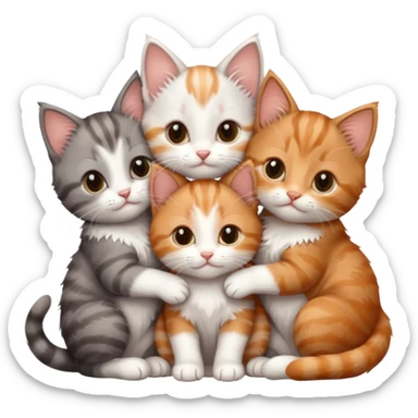 6 tiny kittens cuddling together all different colours, the first one is grey and white, the second is ginger and white and the third is brown tabby and white sticker
